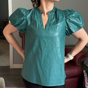 Entro Puff Sleeve Faux Leather Top